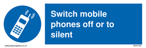 Switch mobile phones off or to silent sign 