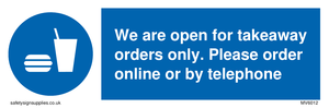 We are open for takeaway orders only. Please order online or by telephone