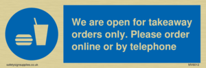 We are open for takeaway orders only. Please order online or by telephone