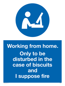 Working from home. Only to be disturbed in the case of biscuits and I suppose fire