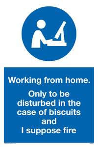 Working from home. Only to be disturbed in the case of biscuits and I suppose fire sign 