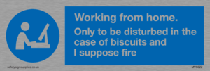Working from home. Only to be disturbed in the case of biscuits and I suppose fire