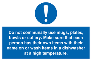 Do not communally use mugs, plates, bowls sign 