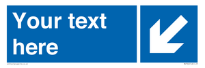 Custom directional sign blue arrow down and left