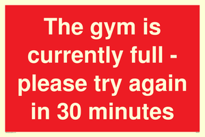 The gym is currently full - please try again in 30 minutes
