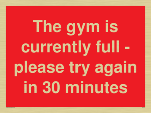 The gym is currently full - please try again in 30 minutes