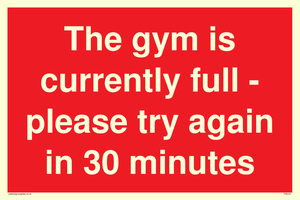 The gym is currently full - please try again in 30 minutes