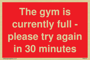 The gym is currently full - please try again in 30 minutes