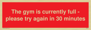 The gym is currently full - please try again in 30 minutes