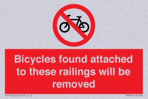Bicycles found attached to these railings will be removed