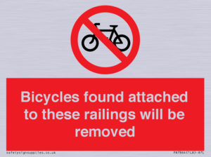 Bicycles found attached to these railings will be removed