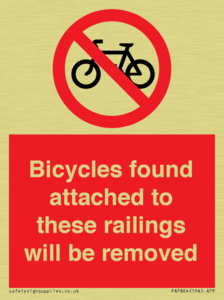 Bicycles found attached to these railings will be removed