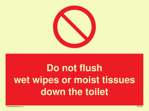 Do not flush wet wipes or moist tissues down the toilet
