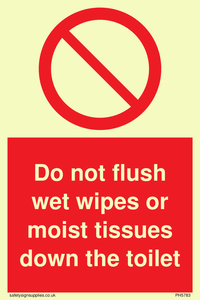 Do not flush wet wipes or moist tissues down the toilet