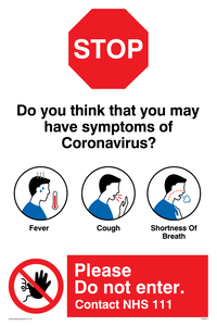 Stop Do you think that you may have symptoms of Coronavirus? sign 