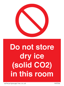 Do not store dry ice (solid CO2) in this room