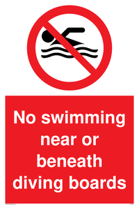 No swimming beneath diving board sign 