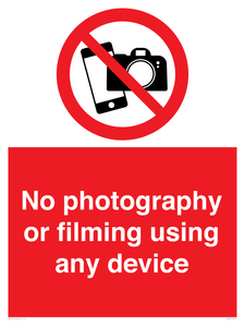 No photography or filming using any device