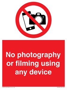 No photography or filming using any device