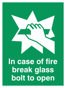 in case of fire break glass bolt to open