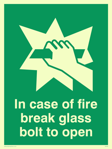 in case of fire break glass bolt to open