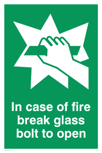 in case of fire break glass bolt to open