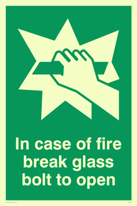 in case of fire break glass bolt to open