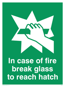 in case of fire break glass to reach hatch