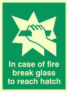 in case of fire break glass to reach hatch