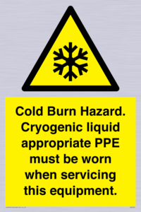 Cold Burn Hazard. Cryogenic liquid appropriate PPE must be worn when servicing this equipment.