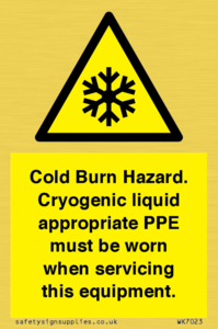 Cold Burn Hazard. Cryogenic liquid appropriate PPE must be worn when servicing this equipment.