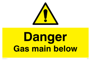 Danger Gas main below sign 