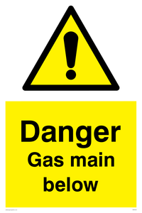 Danger Gas main below sign 