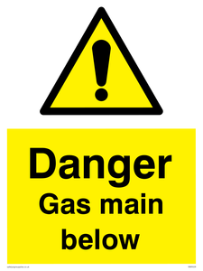 Danger Gas main below sign 