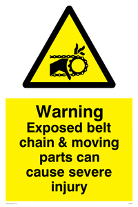 Exposed belt chain can cause severe injury sign 