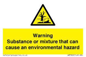 Warning Substance or mixture that can cause an environmental hazard