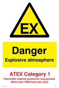 Danger explosive atmosphere ATEX Category 1 sign 