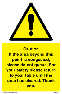 Caution if area beyond this point is congested, please do not queue