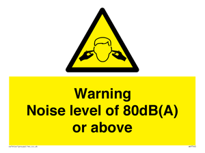 Warning Noise level of 80dB(A) or above