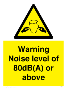 Warning Noise level of 80dB(A) or above