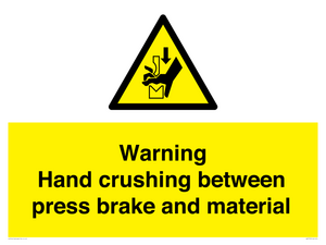 Warning Hand crushing between press brake and material