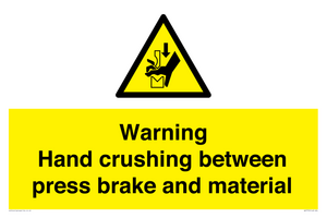 Warning Hand crushing between press brake and material