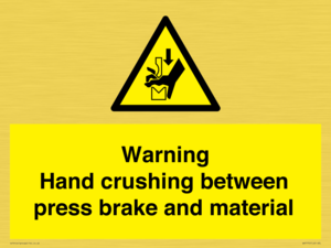Warning Hand crushing between press brake and material