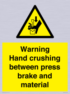 Warning Hand crushing between press brake and material