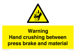 Warning Hand crushing between press brake and material