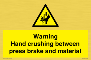 Warning Hand crushing between press brake and material