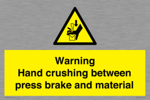 Warning Hand crushing between press brake and material