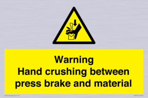 Warning Hand crushing between press brake and material