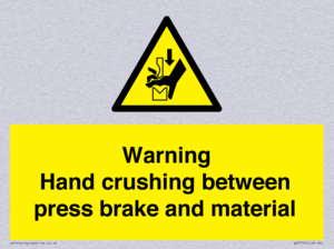 Warning Hand crushing between press brake and material