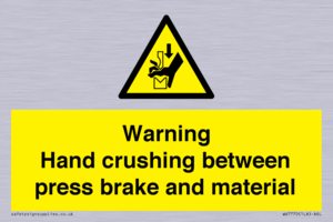 Warning Hand crushing between press brake and material